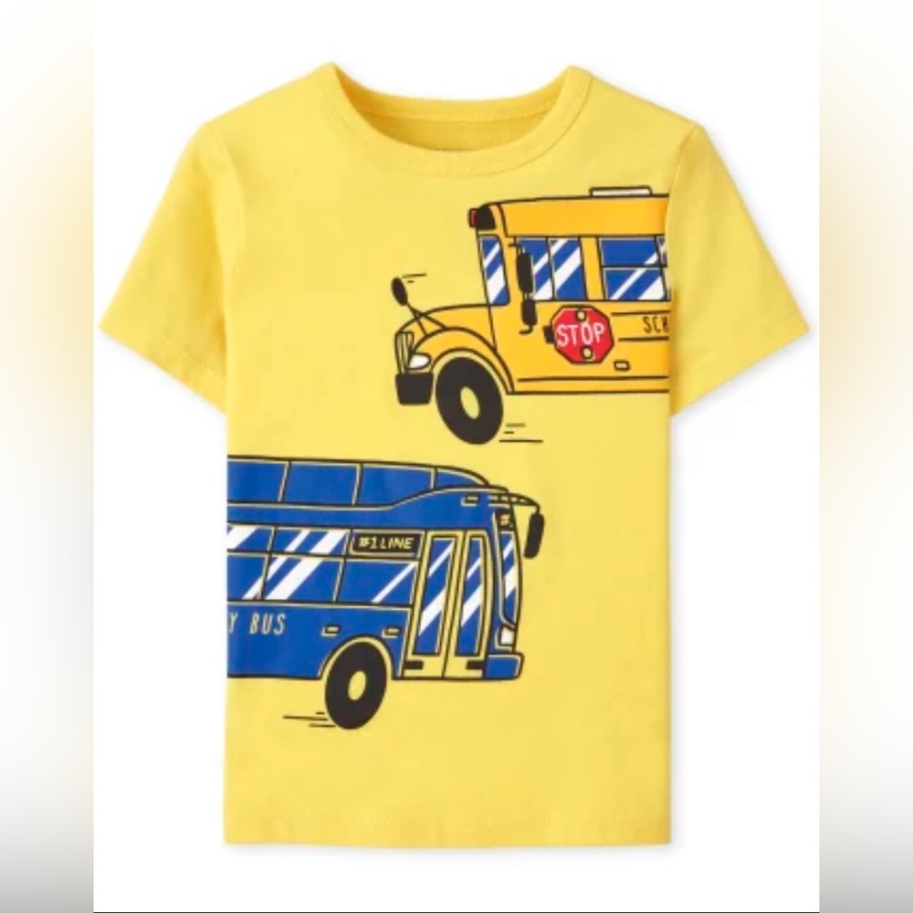 The Children's Place Yellow Tee with Blue and Yellow Bus Graphics